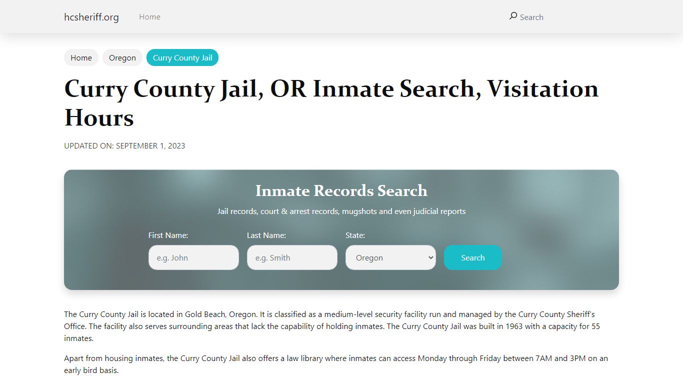 Curry County Jail , OR Inmate Search, Visitation Hours